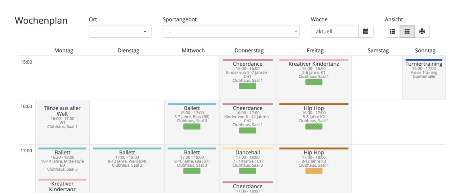 Zeitgemäßer, digitaler Kursplan Software App